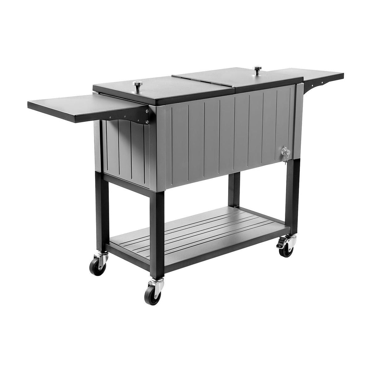 80QT Rolling Ice Chest, Holds up to 50 Bottles / 110 Cans, Portable Patio Party Bar Drink Cooler Cart with Bottom Shelf & Foldable Side Shelves, Beverage Pool with Swivel Wheels & Bottle Opener