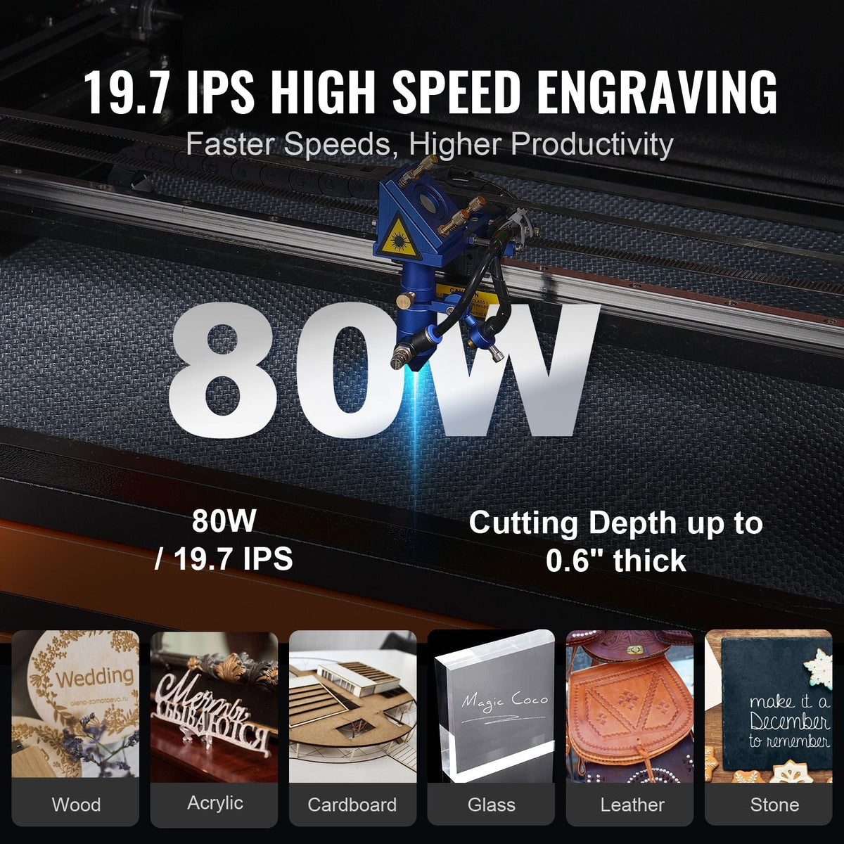 80W CO2 Laser Engraver, 20 x 28 in, 19.7 IPS Laser Cutter Machine with 2-Way Pass Air Assist, Compatible with LightBurn, CorelDRAW, AutoCAD, Windows, Mac OS, Linux, for Wood Acrylic Fabric More