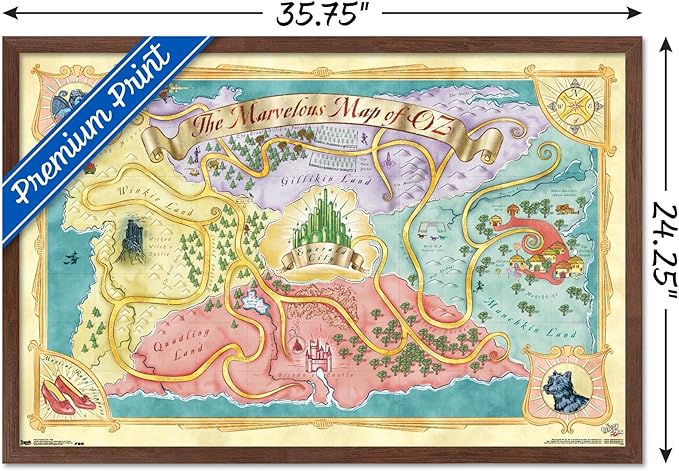 The Wizard Of Oz - Map Wall Poster, 34L" x 22.4W", Mahogany Framed Version