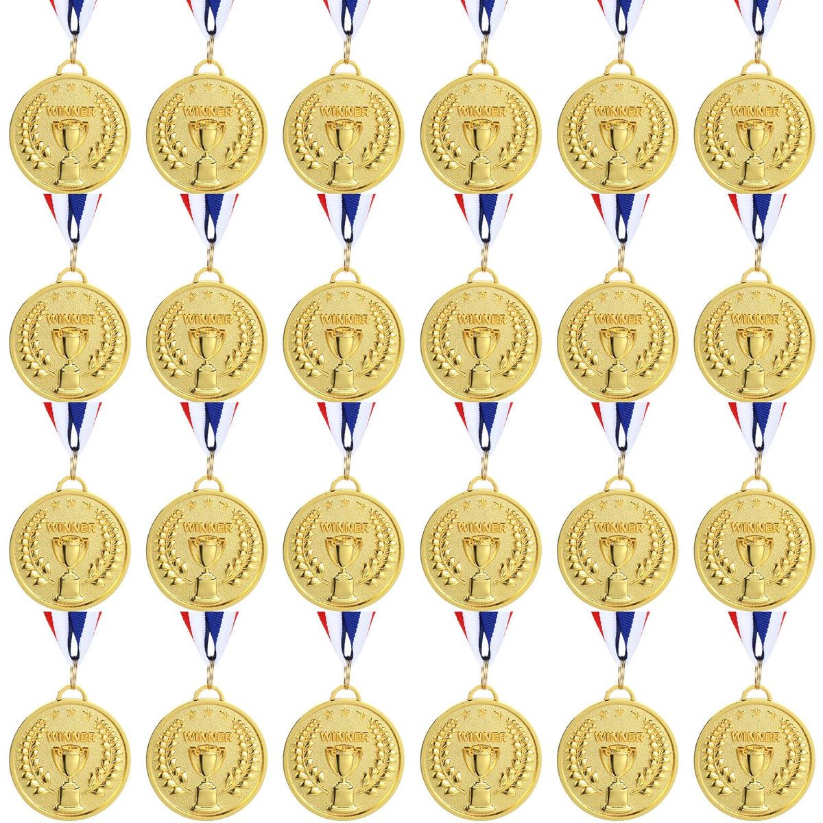 Quelay Gold Award Medals 2 Inch 1st Place Metal Winner Award Medals with Neck Ribbons Prizes for Participation Competitions for Soccer Baseball Basketball Golf(24 Pieces,Trophy Style)