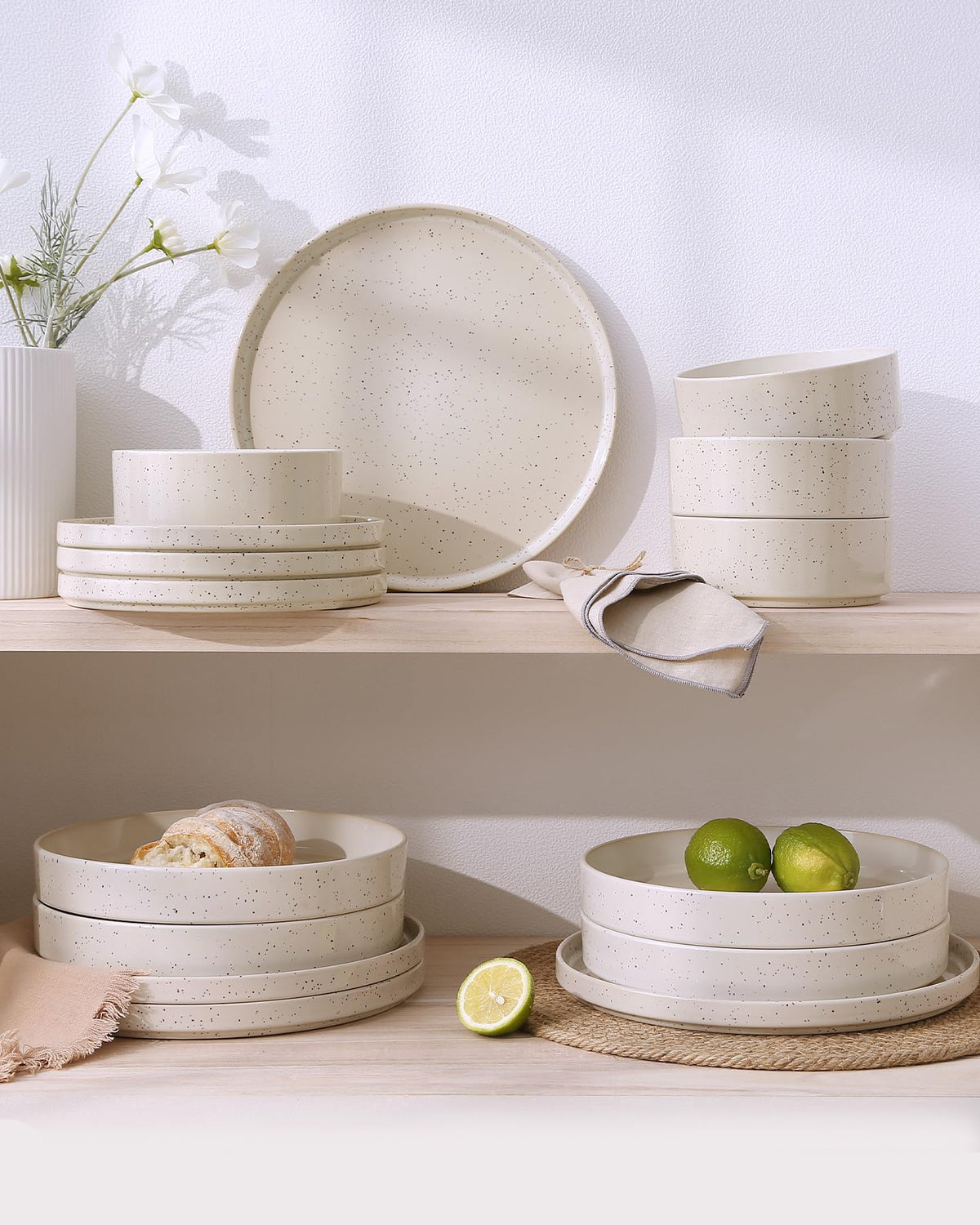 Famiware Nebula Plates and Bowls, 18-Piece Dinnerware Set, White