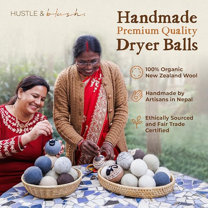 Fluff Ewes Wool Dryer Balls 6 Pack Premium New Zealand Wool Laundry Balls for Dryer, No Static Dryer Balls Laundry Reusable, XL Wool Dryer Balls Cute, Baby Dryer Balls for Dryers - Fun in The Sun