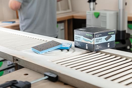 Festool 578803 Granat Profile 80x133 mm Profile Sanding Sheet Set – 10 Pack | Flexible Foam Abrasive for Contours, Moldings & Curved Surfaces | Hook & Loop, Mixed Grits, 1/2" Foam Backing