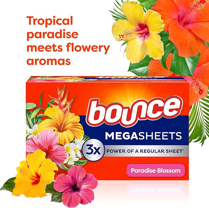 Bounce Mega Dryer Sheets, Paradise Blossom, 180 Count, Bounce Dryer Sheets