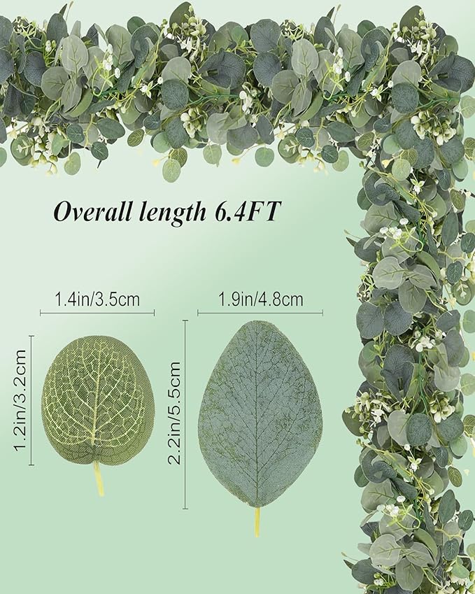 Eucalyptus Garland 6FT Artificial Ivy Greenery Fake Silver Dollar Eucalyptus Leaves Vines Table Decor Green Vine Spring Artificial Vines for Home Mantle Party Decor Indoor/Outdoor (4)
