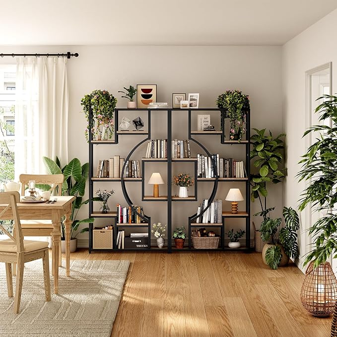 LGHM Industrial 5-Tier Bookshelf with Storage, 70.9 Inch Tall Large Display Bookcase - Modern Metal Standing Shelves for Living Room, Office and Bedroom, Set of 2, Greige