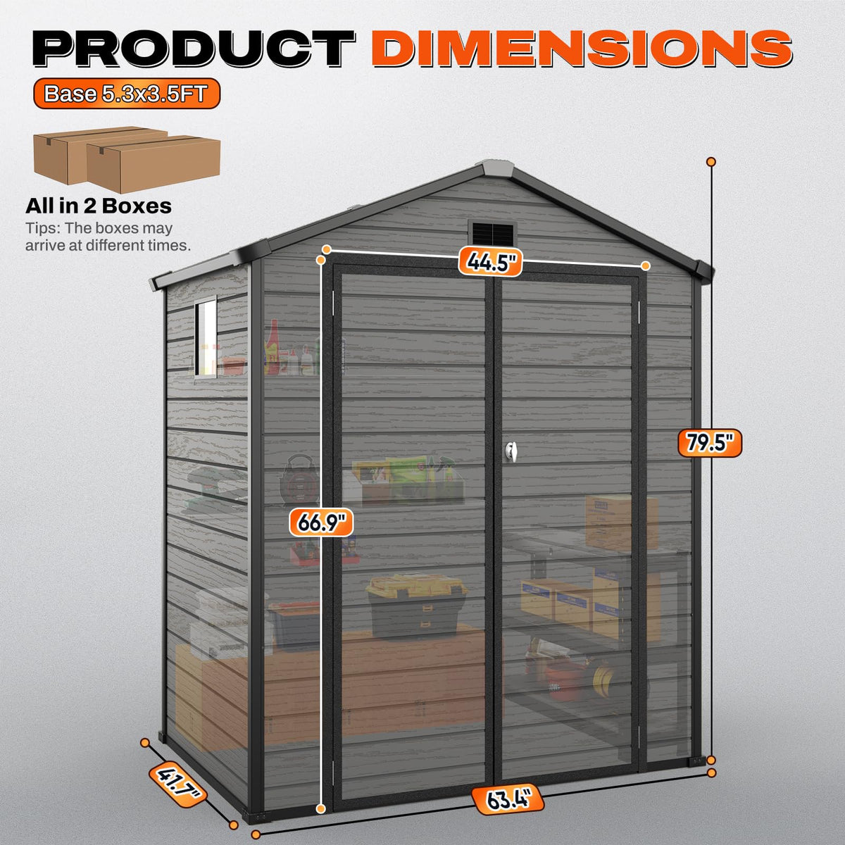 Quictent 6x4 FT Storage Shed with Floor, Plastic Storage Shed with Lockable Door, Window & Vents, Outdoor Resin Shed to Store Patio Furniture, Garden Tools Bike, Lawn Mower, Dark Gray（5.3X3.5FT Base）