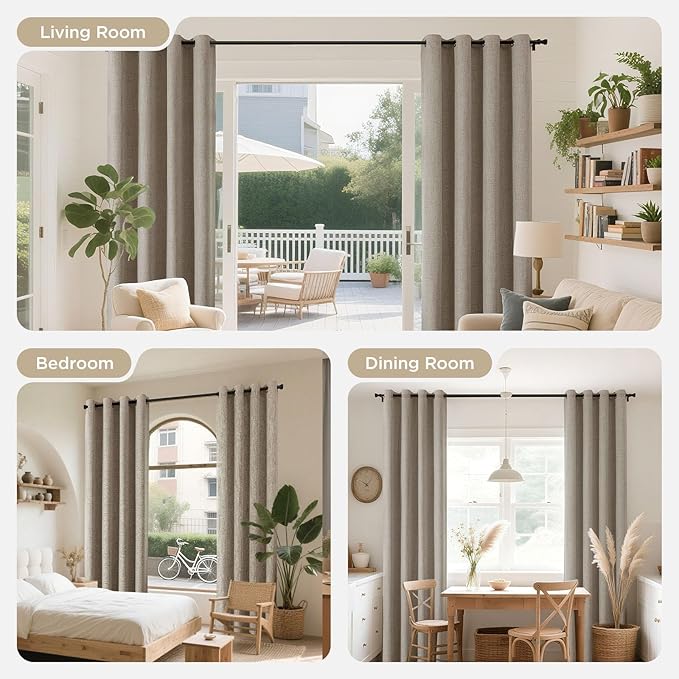 Joydeco Blackout Curtains 72 Inches Long 2 Panels Burg, Room Darkening Curtains for Bedroom, 100% Black Out Textured Thermal Drapes Privacy Protection 2 Panels Set(W52 x L72 Inch, Linen)