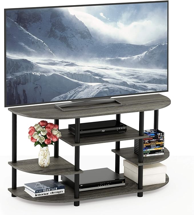 Furinno JAYA Simple Design Corner TV Stand, French Oak Grey/Black, 42.04 x 22.75 x 15.55 Inches
