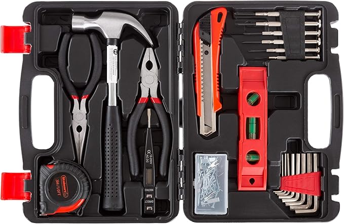 Tool Kit - 102 Heat-Treated Pieces with Carrying Case - Essential Steel Hand Tool and Basic Repair Set for Apartments, Dorm, Homeowners by Stalwart