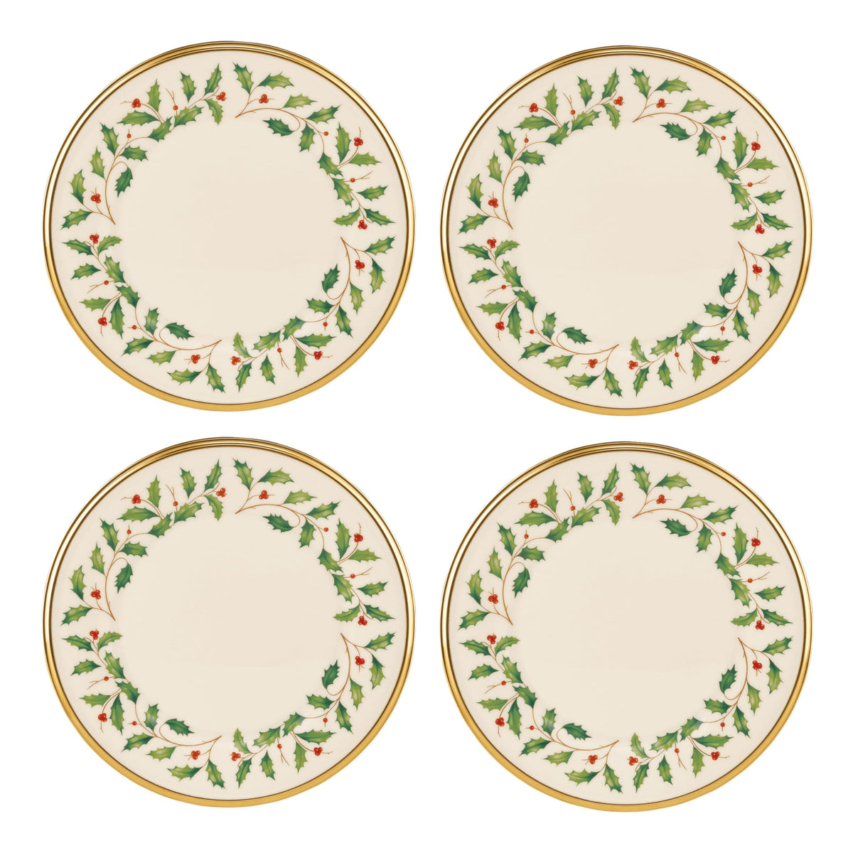 Lenox Holiday Porcelain Christmas Salad Plate Set for 4