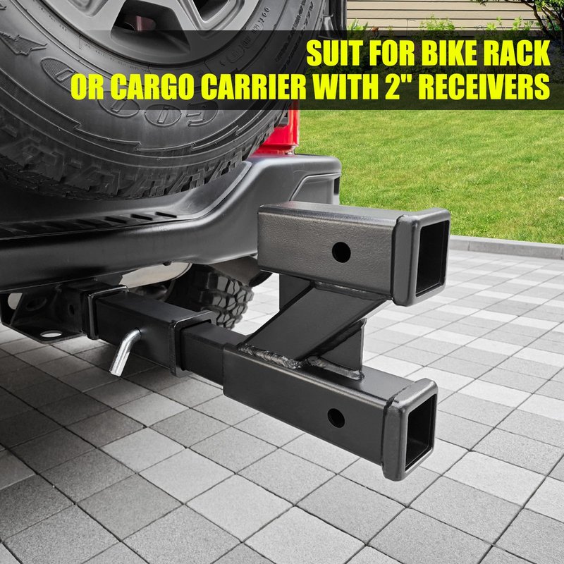 KAIRAY Double Hitch Receiver, 2 inch Trailer Dual Hitch Extension Riser, Hitch Adapter Fits for 2 inch Receiver Extender to 10 inch Max Length, 6 Inch Riser/Drop