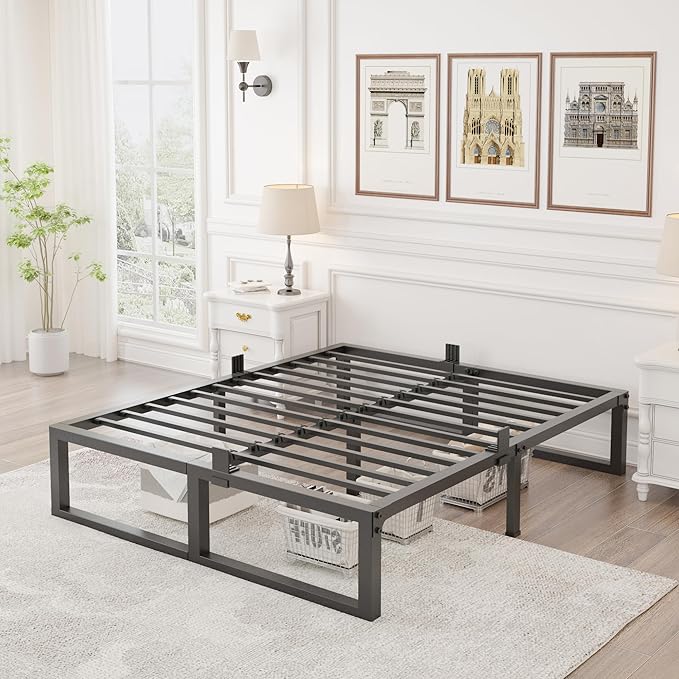 Full Size Bed Frame, 14 Inch Heavy Duty Support 3500 lbs Metal Platform, No Box Spring Needed/Noise Free/Non-Slip/Steel Slat Support/Easy Assembly