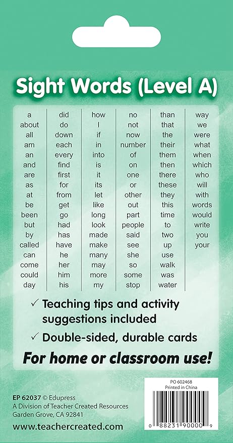 Teacher Created Resources Sight Words Flash Cards - Level A (EP62037)