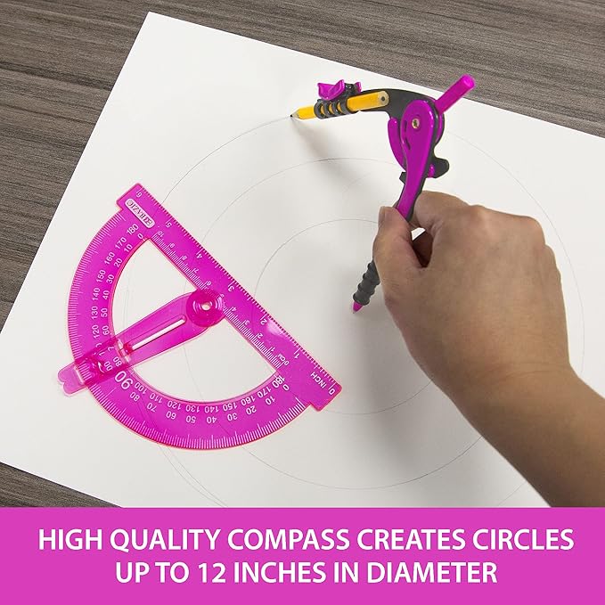 BAZIC PRODUCTS Geometry Set with Pencil Compass – Scale Ruler, HB Wood Pencil, Compass and Protractor Set for Students and Professionals, Ideal Use for Art and Drafting Tools, 24-Packs