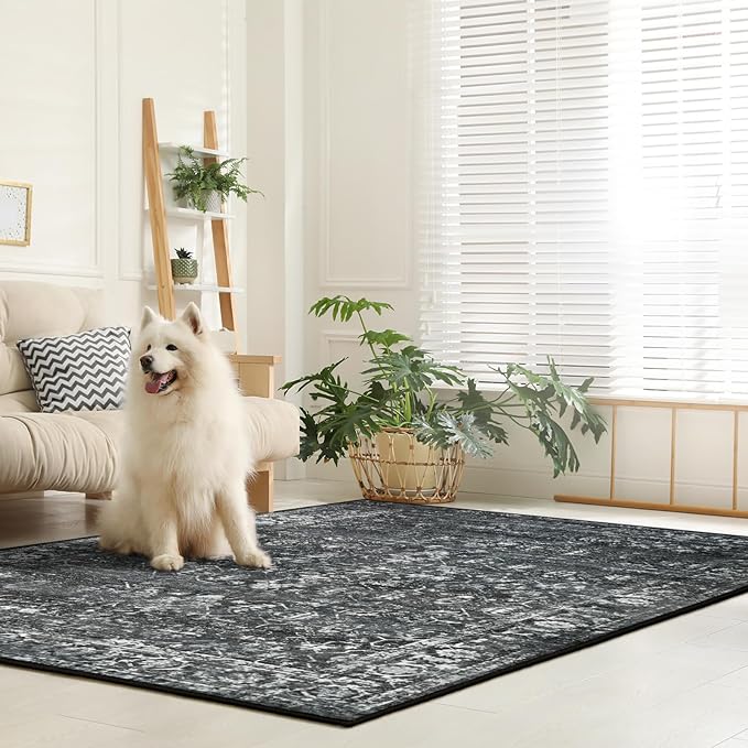 Lahome 8x10 Area Rugs for Living Room Washable Rugs 8x10 Black Large Rug Indoor Carpet, Vintage Distressed Rug Soft Non Slip Area Rug for Bedroom Dining Room Home Office(8 x 10, Black/Grey)