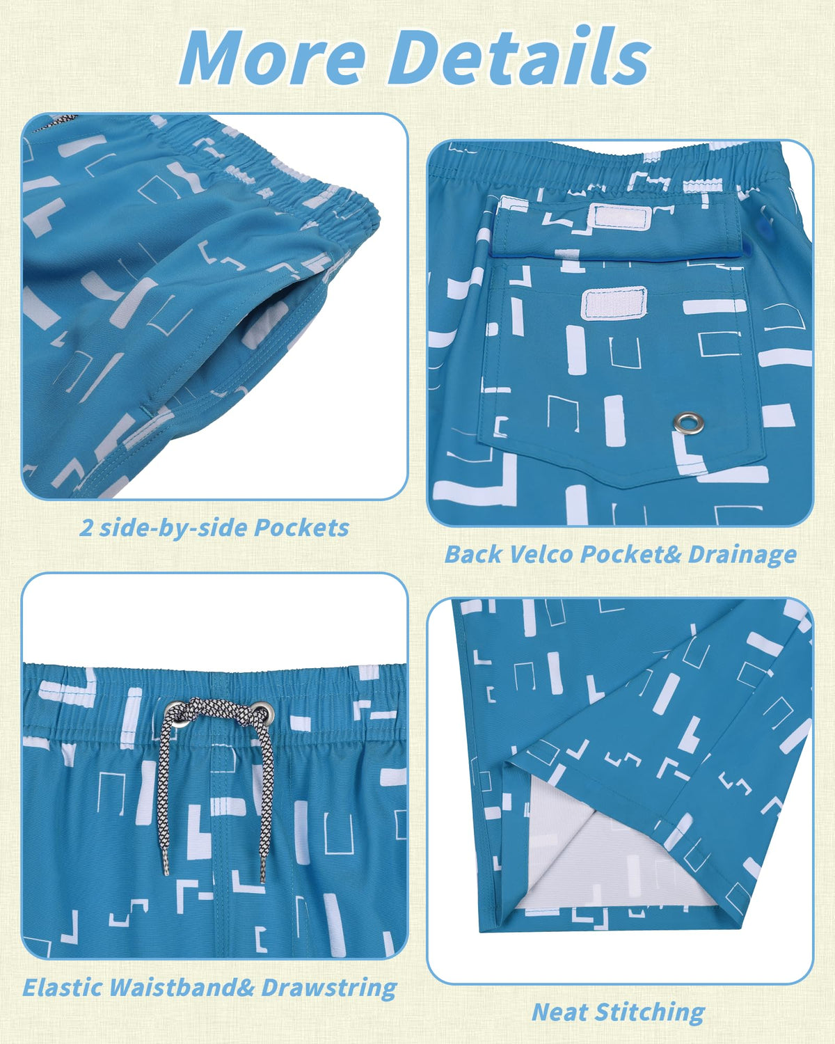 QDEupup Men's Swim Trunks Board Shorts Bathing Suit Swimwear Mesh Lining Quick Dry Beach Shorts Q497 Blue L