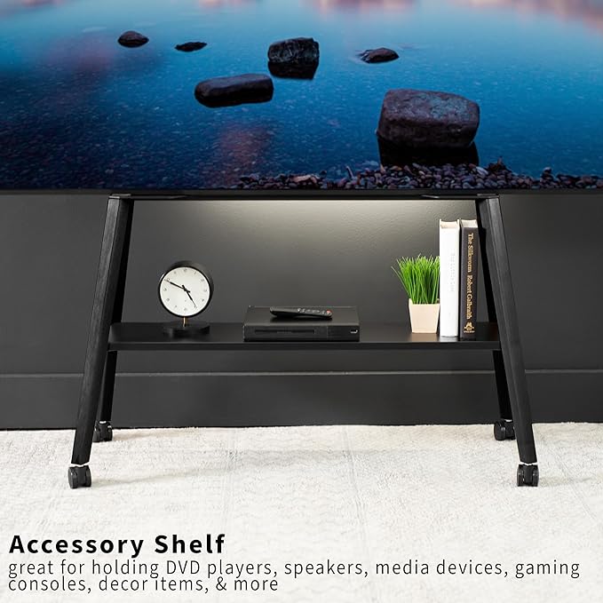 VIVO Rolling Artistic Easel 43 to 75 inch LED LCD Screen Mobile Studio TV Display Stand, Wood Accessory Shelf, Adjustable TV Mount with 4 Legs, Black, STAND-TV75RB