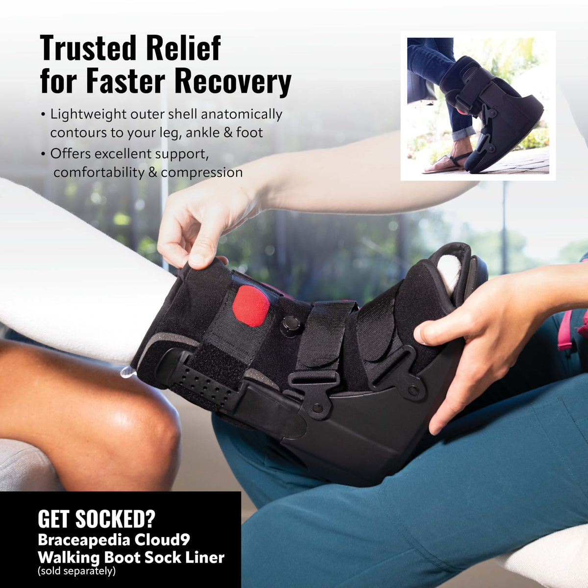 Braceapedia Youth Rapid Recover Short Walking Boot, Kids Fracture Boot, Kids Medical Grade Foot & Ankle Support Brace for Fractures, Adjustable Air Pump, Sprain & Injury Recovery, Black (X-Small)