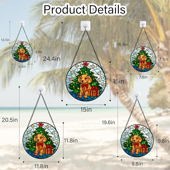 Stained Glass Window Hanging Green Christmas Tree Snowflake Dog Large 11.8" - Suncatcher Door Garden Sun Catcher Xmas Holiday Decor Birthday for Mom Men Woman Friend Nana