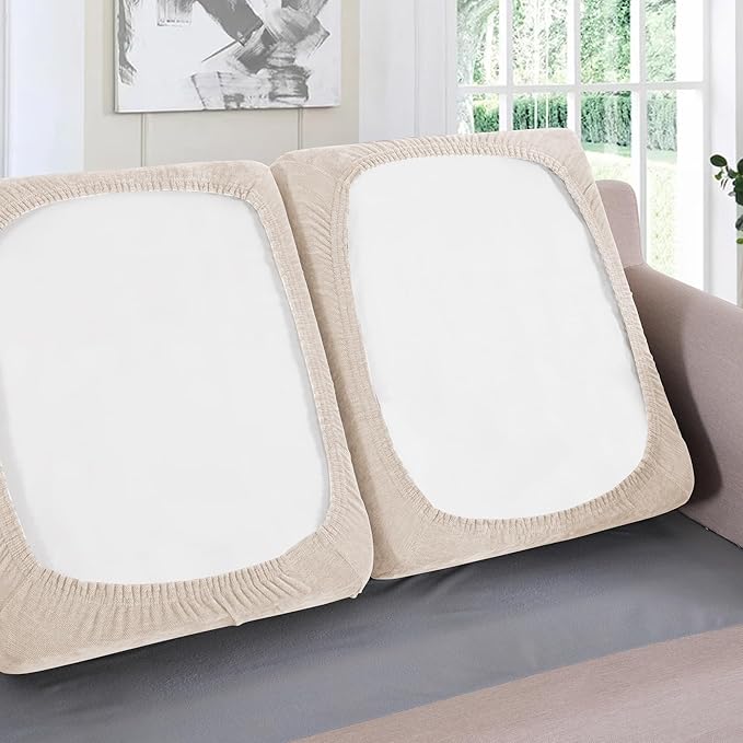 H.VERSAILTEX Stretch Chenille Couch Cover Furniture Protector Seat Cushion Sofa Cover 2 Cushions Non-Slip Couch Covers for Sofa Pets with Elastic Bottom (2 Piece Loveseat Cushion Covers, Beige)