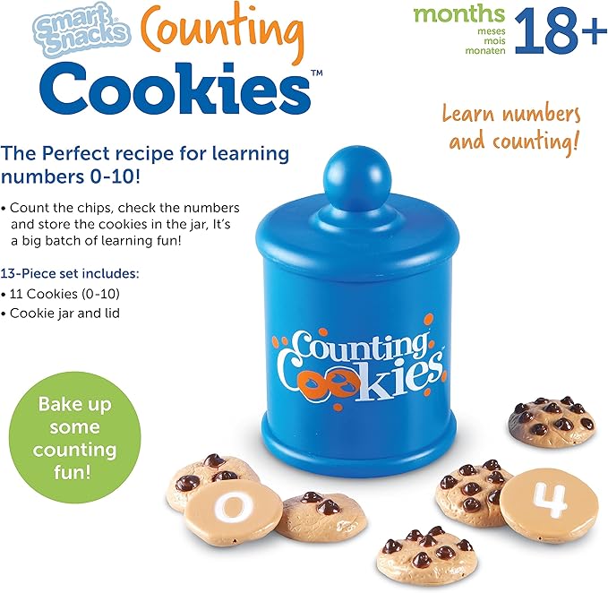 Learning Resources Smart Counting Cookies - Chocolate Chip Play Food, Preschool Activities, Toddler Sensory Toy, Play Kitchen Accessories, Sorting and Stacking, Fine Motor Numbers , Math Games