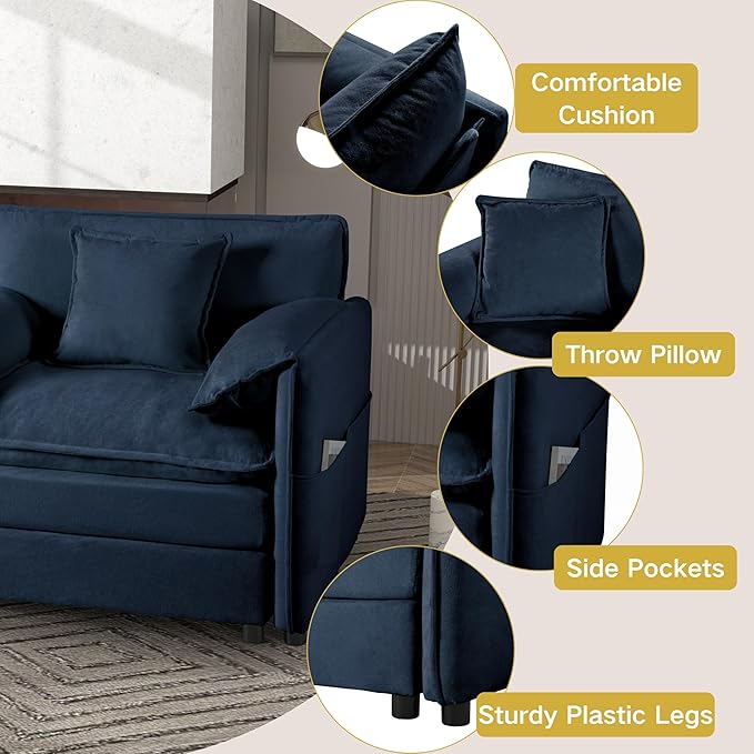 109.45" Oversized Extra Deep Seat Modern Chenille Cloud Couch, Large 3 Seater Modular Sofa for Living Room Bedroom Apartment Office (Blue, 109.45 Inch)