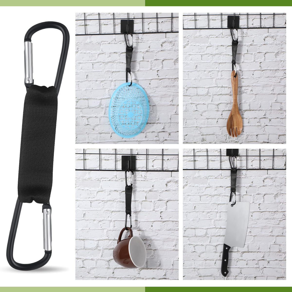 Hiboom 6 Pcs Fence Hooks for Baseball Bag Multifunctional Carabiner Hanging Backpack for Softball Tennis Outdoor Sport Water Cup (Black)