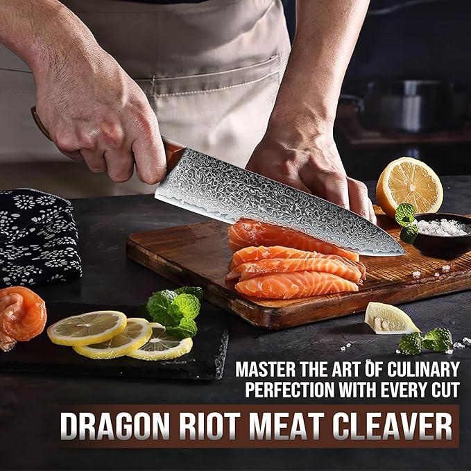 DRAGON RIOT 7 Inch Damascus Chef Knife, VG10 Steel, Full Tang