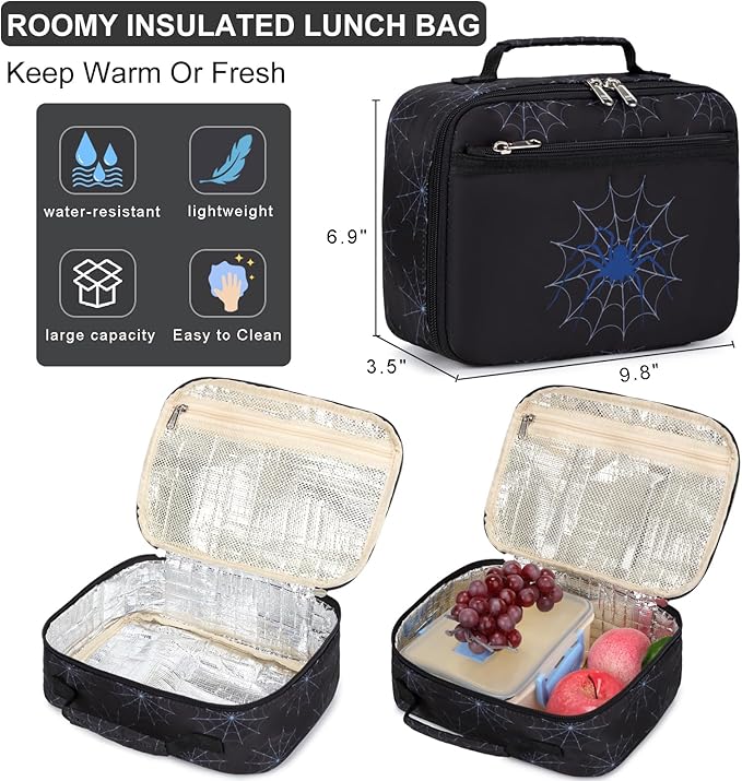 DSIUE Kids School Backpack Boys Spider Bookbag with Lunch Box Set, Kids Backpack for Kindergarten Elementary Middle School, Red
