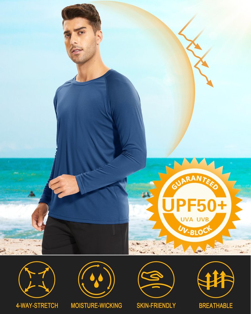 MAGCOMSEN Men's Rash Guard Shirt for Men Long Sleeve Quick Dry Baselayer Shirts Performance Tshirt Swim for Running, Hiking Blue, Grey