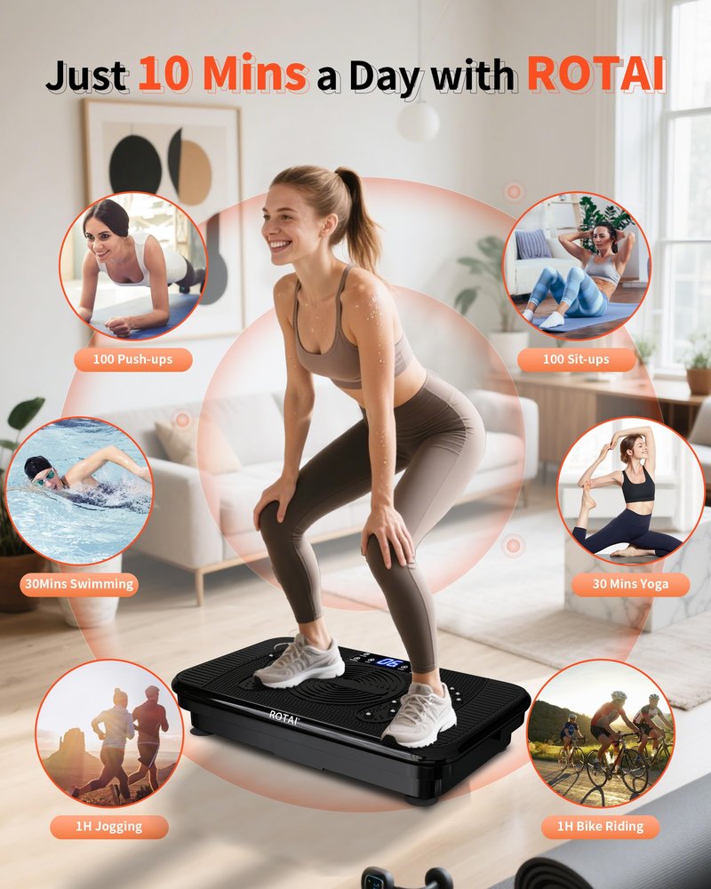 ROTAI Shake Plate Vibration Exercise Machine for Lymphatic Drainage Massager & Weight Loss, 400 lbs Capacity Whole Body Vibrating Plate Workout for Women and Men