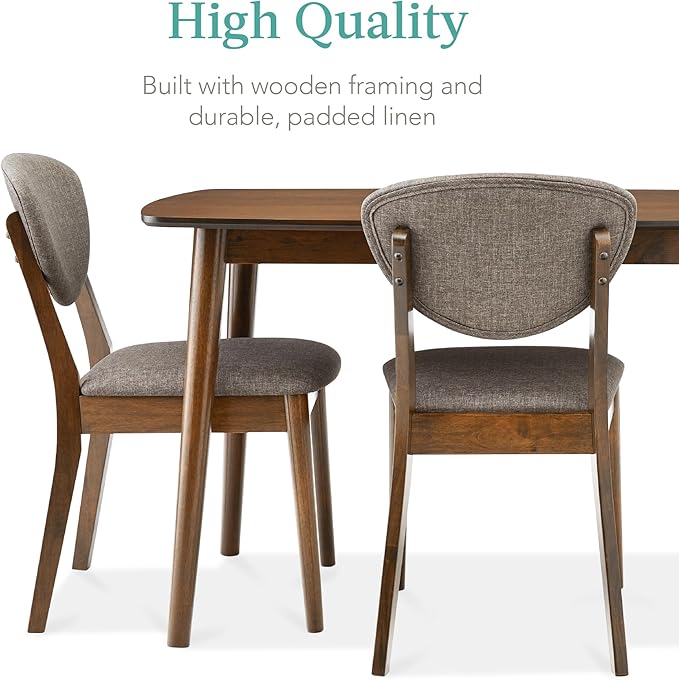 Best Choice Products 5-Piece Dining Set, Compact Mid-Century Modern Table & Chair Set for Home, Apartment w/ 4 Chairs, Padded Seats & Backrests, Wooden Frame - Walnut/Light Gray