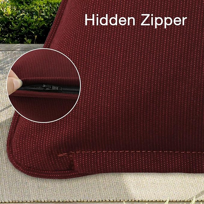 Outdoor Sunbrella Decorative Throw Pillow Covers Only, Pack of 4, 17"x17" & 20"x12" Water Repellent Replacement Lumbar Pillow Case for Patio, Couch, Sofa and Patio Furniture, Spectrum Ruby