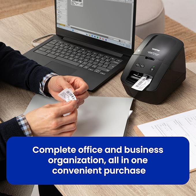 Brother QL-600 Desktop Monochrome Label Printer, up to 2.4" Label Width, No Ink Required, uses Brother Genuine DK Drop-in Rolls for Fast Labeling and Easy Integration with Microsoft Applications