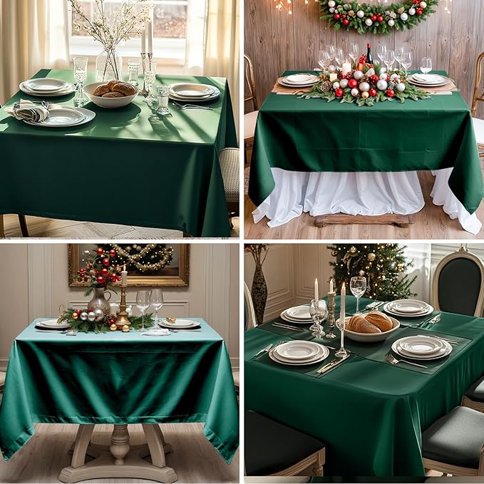 Square Tablecloth 52 x 52 Inch Dark Green Tablecloths Stain-Wrinkle Resistant Washable Polyester Table Cloths for Holiday, Buffet Parties,and Wedding 6pack