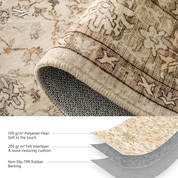10x14 Area Rugs for Large Living Room Washable Soft Boho Vintage Floral Stain Resistant Indoor Floor Carpet Rug Low Pile Accent Rugs for Bedroom Family Room Nursery Dorm Office Dining Room,Beige