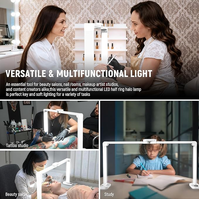 NEEWER Basics 33.5" Nail Light for Desk, 40W Foldable LED Manicure Nail Tech Table Lamp with Phone Holder/3 Color Modes/CRI85+ for Esthetician Makeup Beauty Salon Tattoo Overhead Recording, HM05-D