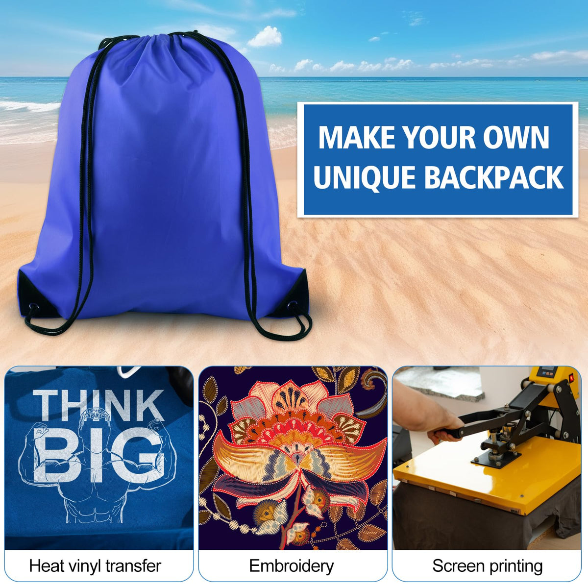 KUUQA 100Pcs Blue Drawstring Backpack Bag Sack Drawstring Bags Bulk String Bags Storage Bags for Sport Gym Traveling