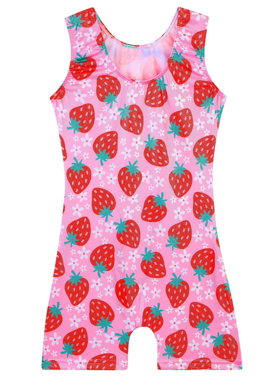 Gymnastics Leotards for Girls Toddler Ballet Dance Tumbling Outfits 9 10 Kids Sleeveless Gymnastic Biketard with Shorts Sparkly Dancwear Unitards Clothes Bodysuit (Pink Strawberry, 9-10 Years)