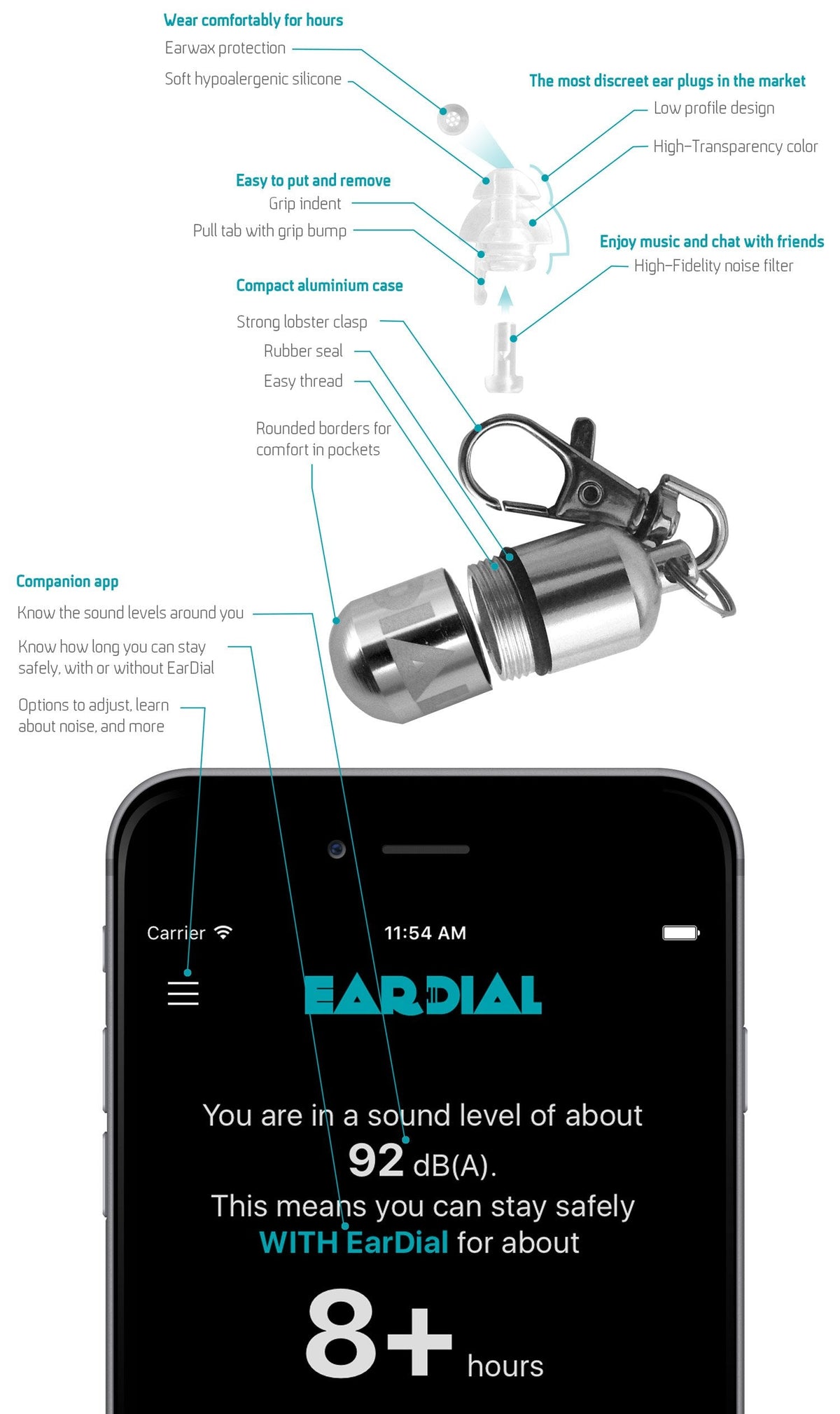 EarDial HiFi Earplugs - Invisible Hearing Protection for Concerts, Music Festivals, Musicians, Motorcycles and other Discreet Comfortable High Fidelity Noise Reduction. With Compact Case and App