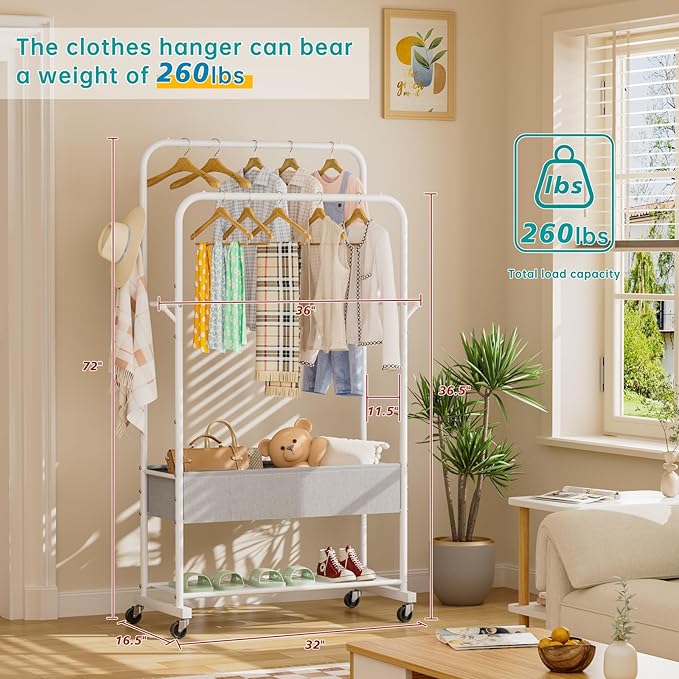 SINGAYE Clothes Garment Coat Rack Drying Clothing Racks Metal Freestanding for Hanging Clothes Portable Closet for Laundry Bedroom White