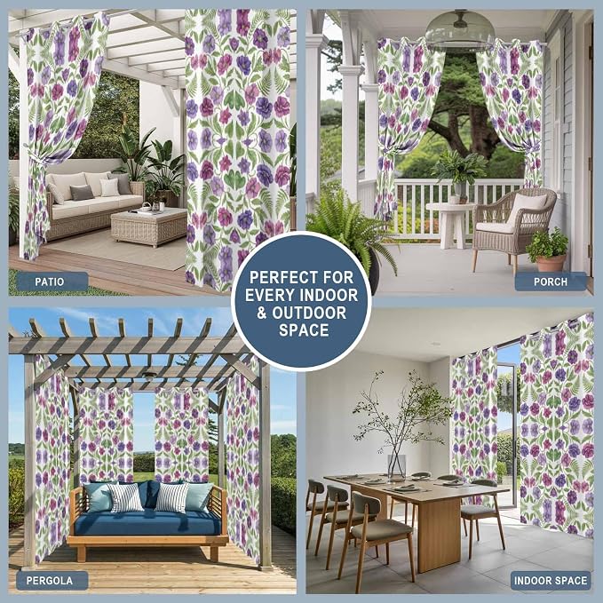 Flowers Outdoor Curtains for Patio Summer Floral Pastoral Farmhouse Plant