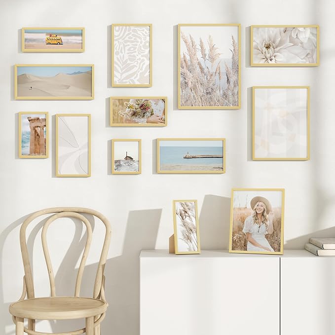7x11 Metal Picture Frame - Gold Aluminum Picture Frames with Real Glass, Wall Mounting Horizontally or Vertically, Simple and Elegant Decor for Wall Gallery Poster Photo 11x7 Frame, Gold