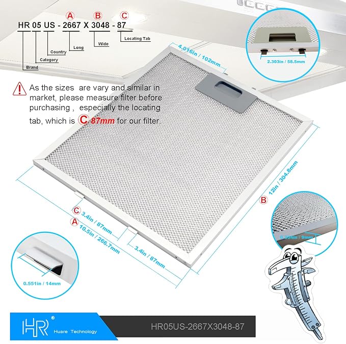W10169961A Range Hood Filter Replacement, Fits Whirlpool, Kitchen Aid, Jenn Air