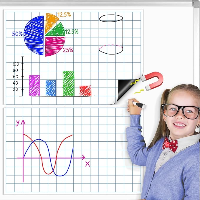 Giant Magnetic Graph Grid Paper,Dry Erase Chart Paper for Whiteboard Homeschool Essentials Teacher Must Haves,Math Classroom Teaching Supplies,21.3" x 16.5"