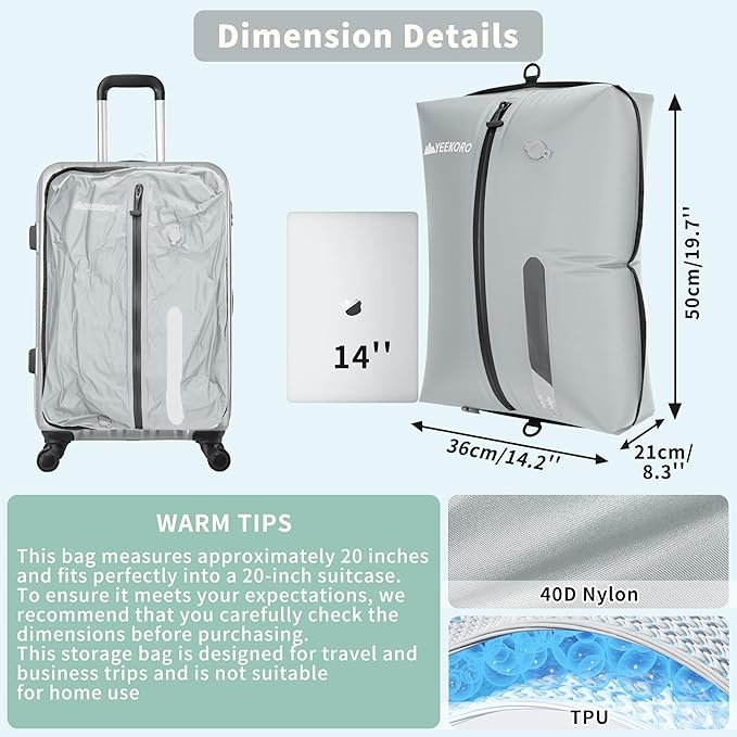 YEEKORO Upgraded Vacuum Bag for Travel, Professional IPX8 Waterproof Reusable Vacuum Compression Bags for Travel Suitcases, Durable Space Saver Bag