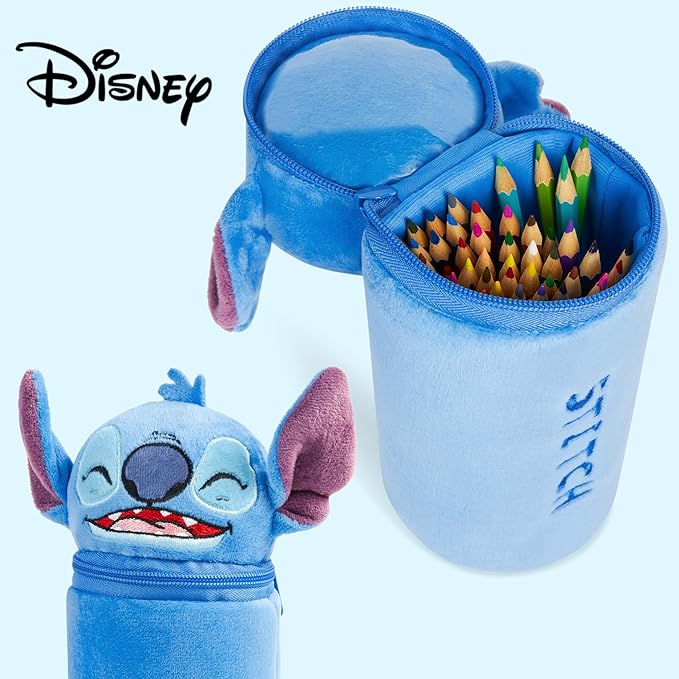 Disney Stitch Colored Pencils and Pencil Case 48 Pcs Color Pencil Set Art Supplies (Blue Stitch)