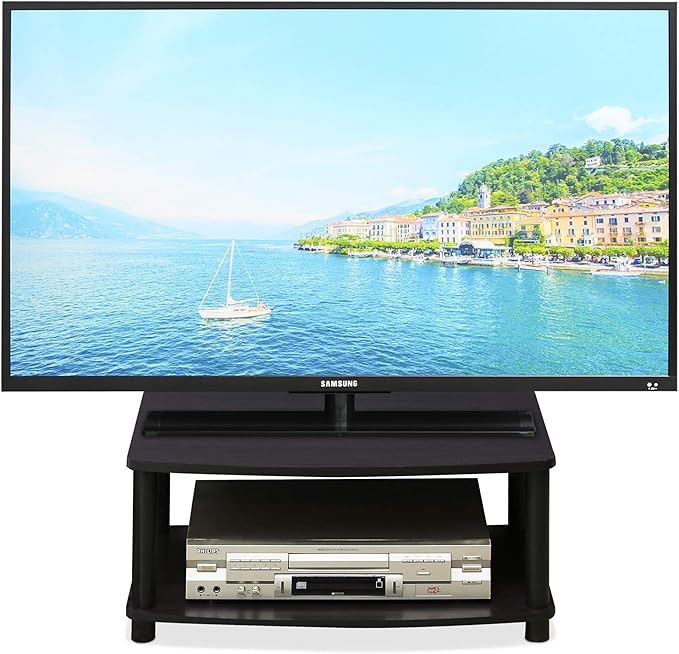 Furinno TURN-N-TUBE TV Riser Stand, 2-Tier Small Elevated No Tools TV Stand, TV Console for TV up to 32 inch, 15.8 x 23.8 x 11, for Living Room, Bedroom, Dark Walnut