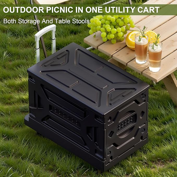 VECELO 23 GAL Modern Rolling Carts with Wheels, Foldable Utility Cart, Light Weight Platform Trucks Dolly, 4 Heavy Duty Wheels, Ideal for Shopping, Camping, Teachers, Elegant Black